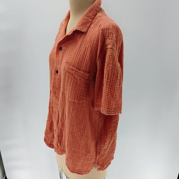 Abercrombie and Fitch cotton gauze shirt orange fall color lightweight - Picture 11 of 16